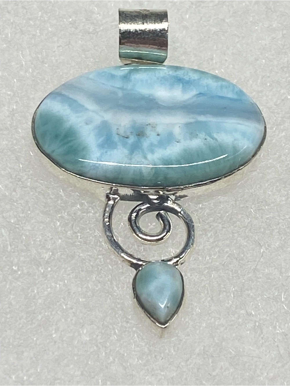 Sterling Silver Larimar Pendant Necklace - Sky Blue Drop Stone